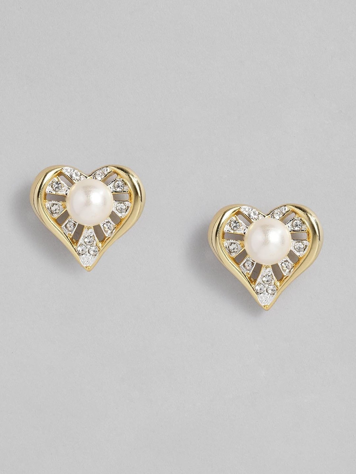 Estele Gold & Rhodium-Plated Heart-Shaped Pendant Set with Pearl and Crystals for Women