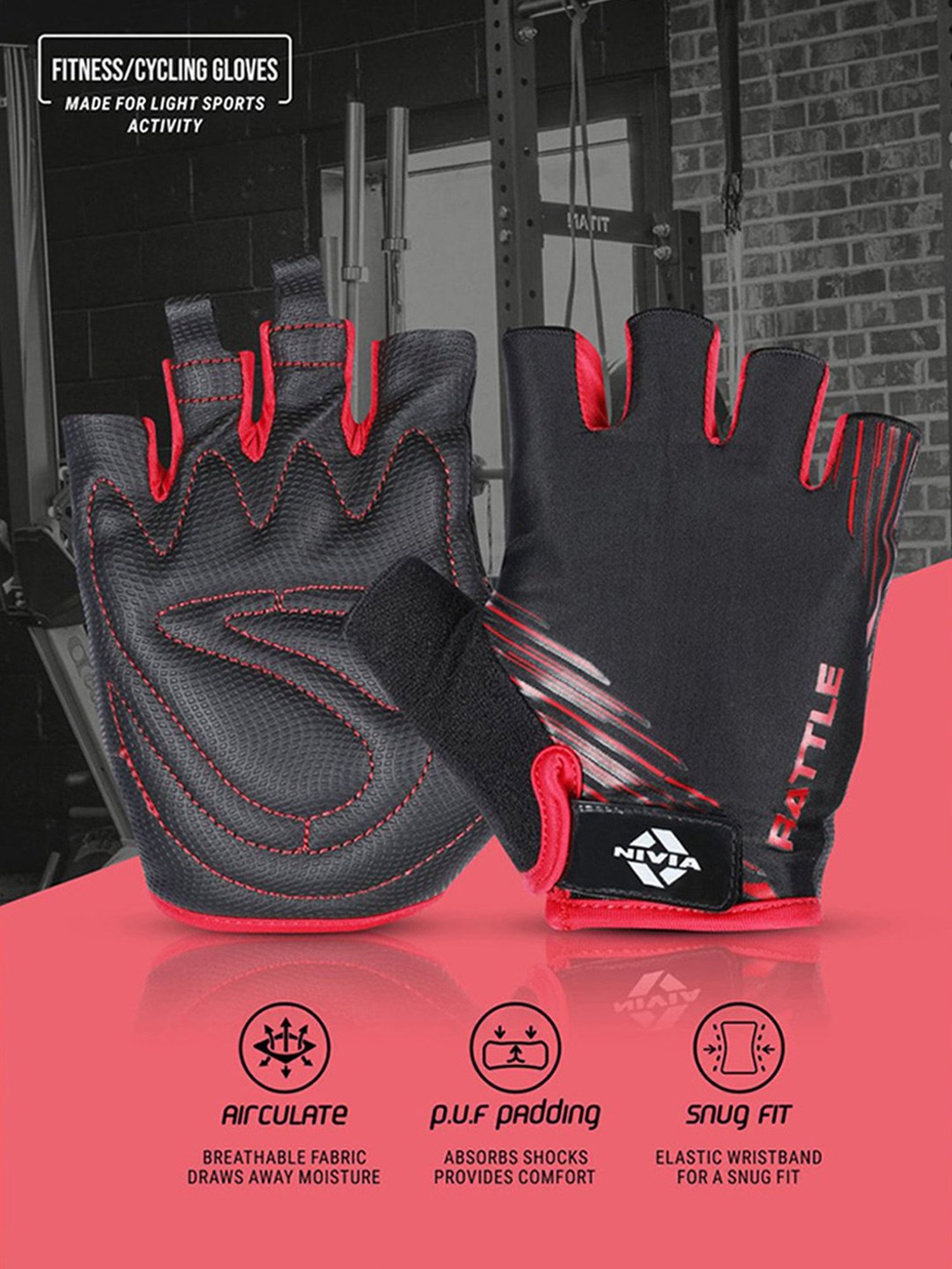 Nivia Rattle Gym Glove (Black) Size - L