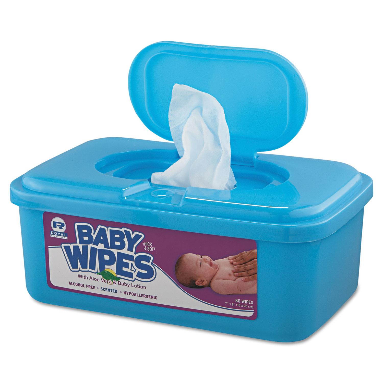 Royal Baby Wipes Tub White 80/Tub 12/Carton RPBWU80