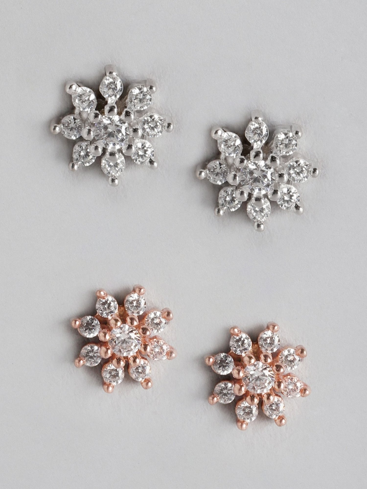 Zavya Nakshatra Floral Dual Color 92.5 Sterling Silver Stud - Set of 2