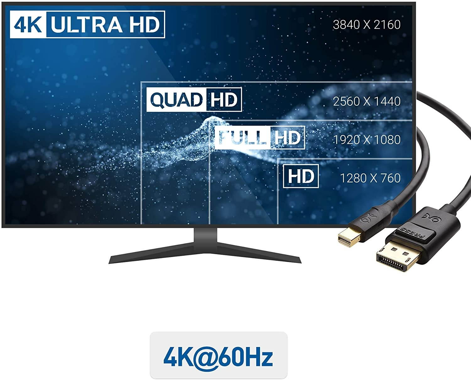 Cable Matters 4K Mini DisplayPort to DisplayPort Cable (DisplayPort to Mini DisplayPort) in Black 6 Feet - 4K 60Hz 2K 144Hz Monitor Support