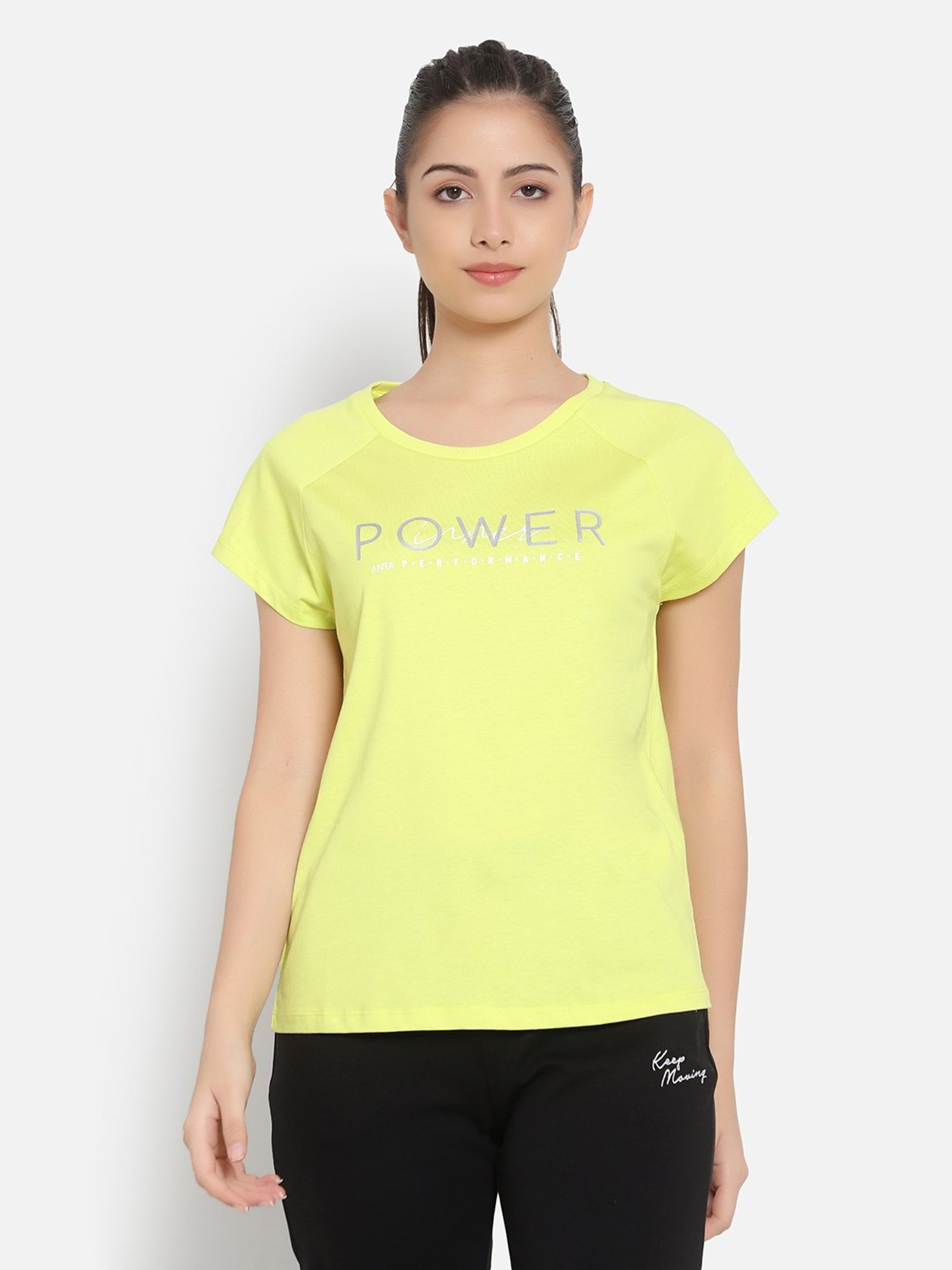 Anta Lime Green Cotton Printed Sports T-Shirt