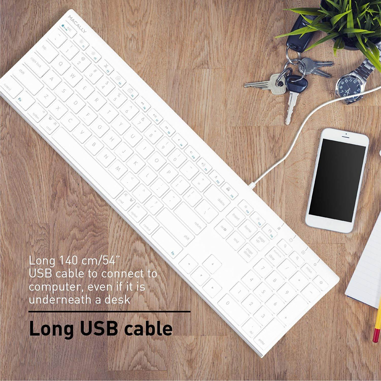 Macally Ultra-Slim USB Wired Computer Keyboard for Apple Mac Pro, MacBook Pro/Air, iMac, Mac Mini, Laptop, Windows PC Laptop (ACEKEY)