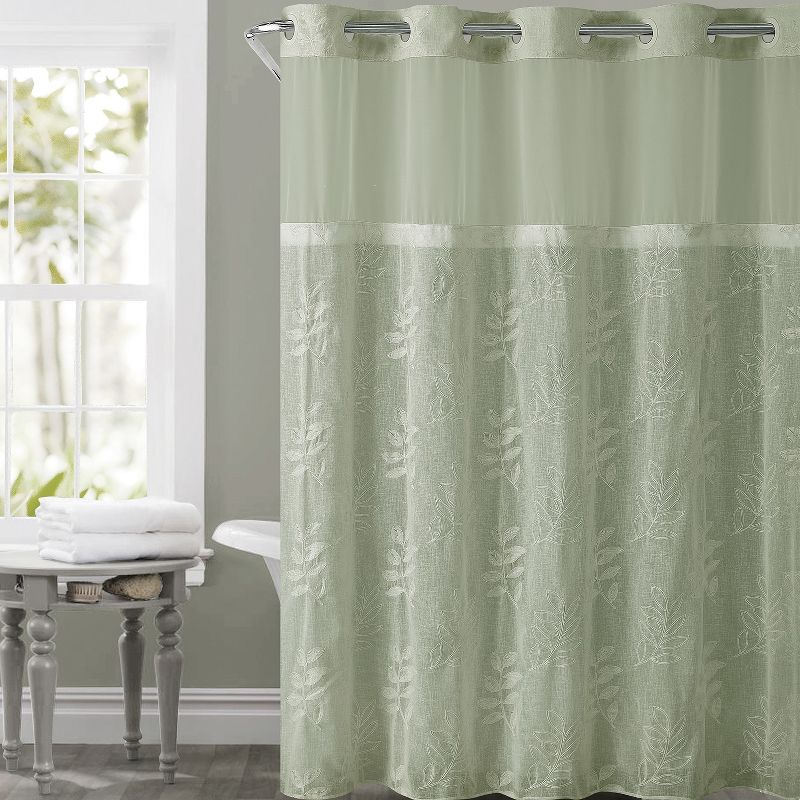 Palm Leaves Shower Curtain with Liner Green - Hookless