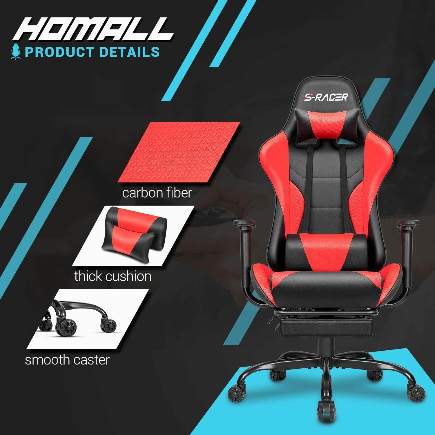 Homall Gaming Chair Computer Office Chair Ergonomic Desk Chair with Footrest Racing Executive Swivel Chair Adjustable Rolling Task Chair (Green)
