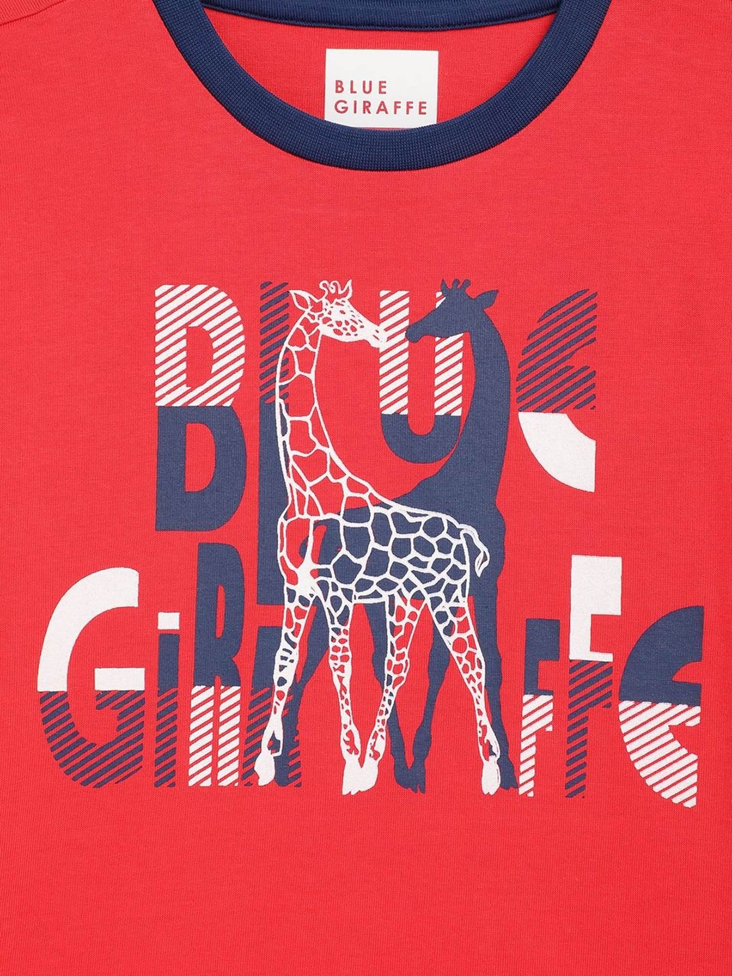 Blue Giraffe Kids Red Cotton Printed T-Shirt