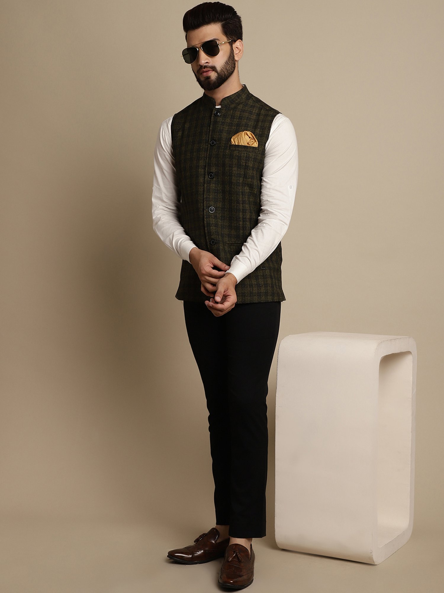 Even Multicolor Regular Fit Check Nehru Jacket