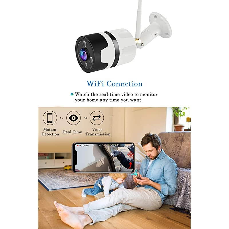 Outdoor Security Camera Wireless WiFi  FHD 1080P 180&deg; Angle Home Bullet Surveillance Cameras Camera for Home Security with IP66 Waterproof Night Vision Motion Detection TwoWay Audio