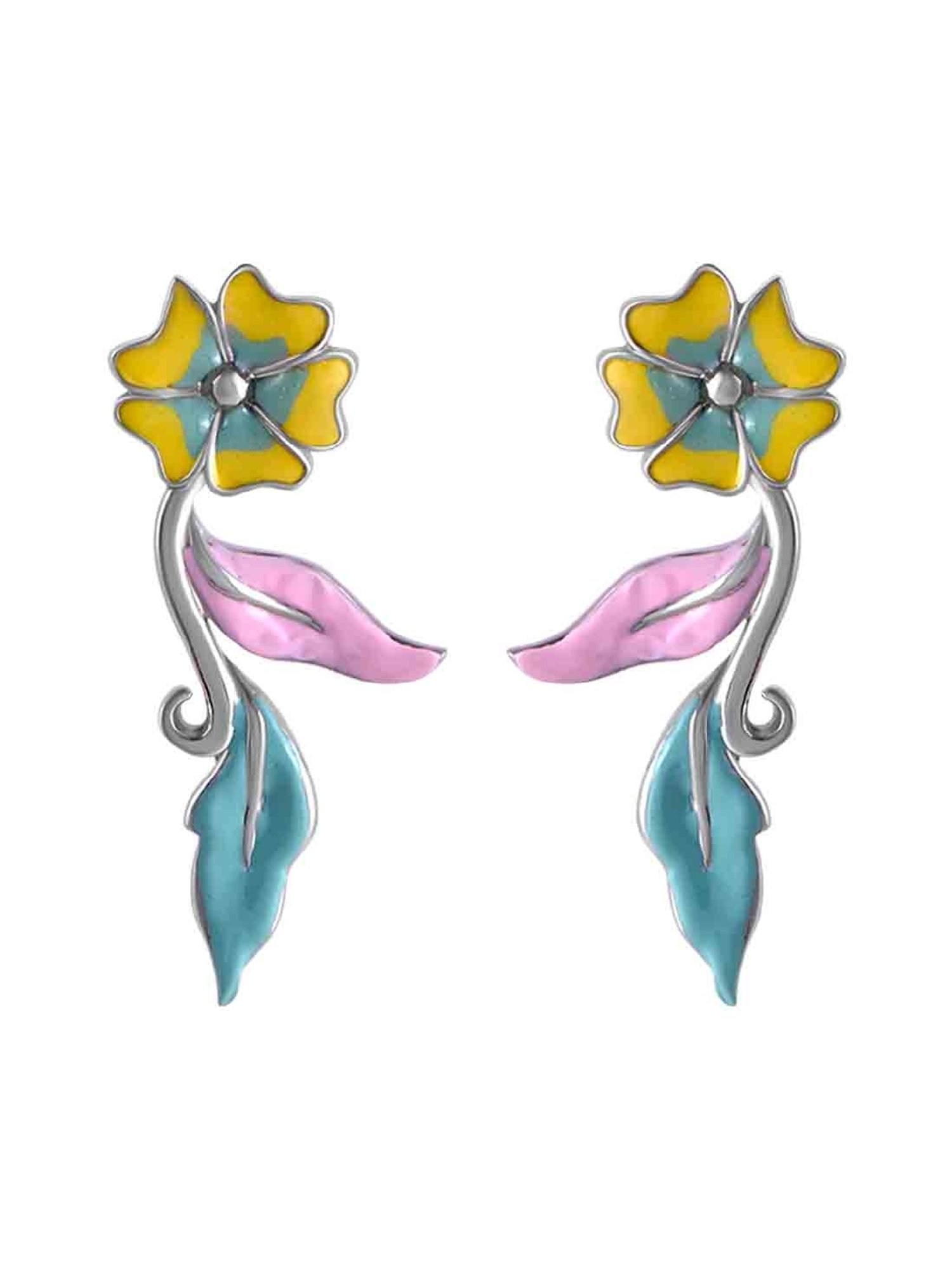 Rihi by P.C. Chandra Jewellers Yellow Enamel Flower Pendant And Earring Set (Without Chain)