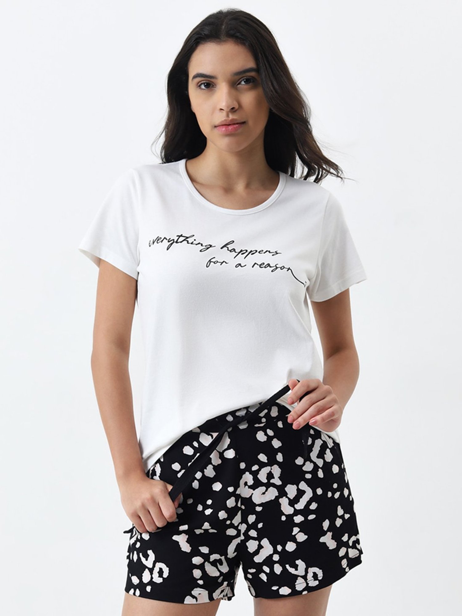 Wunderlove by Westside Black Abstract Printed High-Rise Shorts