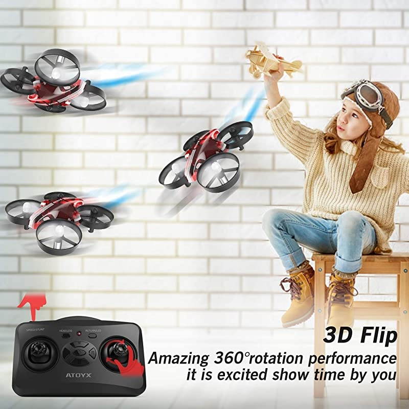 Mini Drone for Kids and Beginners,Portable Remote Control RC Quadcopter Drone Toy, Best Drone for Boys and Girls with Altitude Hold, 3D Flips, Headless Mode,LED Light&Extra Batteries AT-66(Red)&hellip;