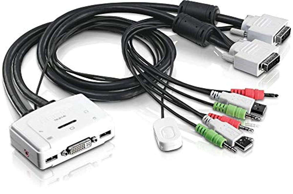 TRENDnet 2-Port DVI USB KVM Switch and Cable Kit with Audio, Manage Two PC's, USB 2.0, Hot-Plug, Auto-Scan, Hot-Keys, Windows/Linux/Mac Compliant, TK-214i