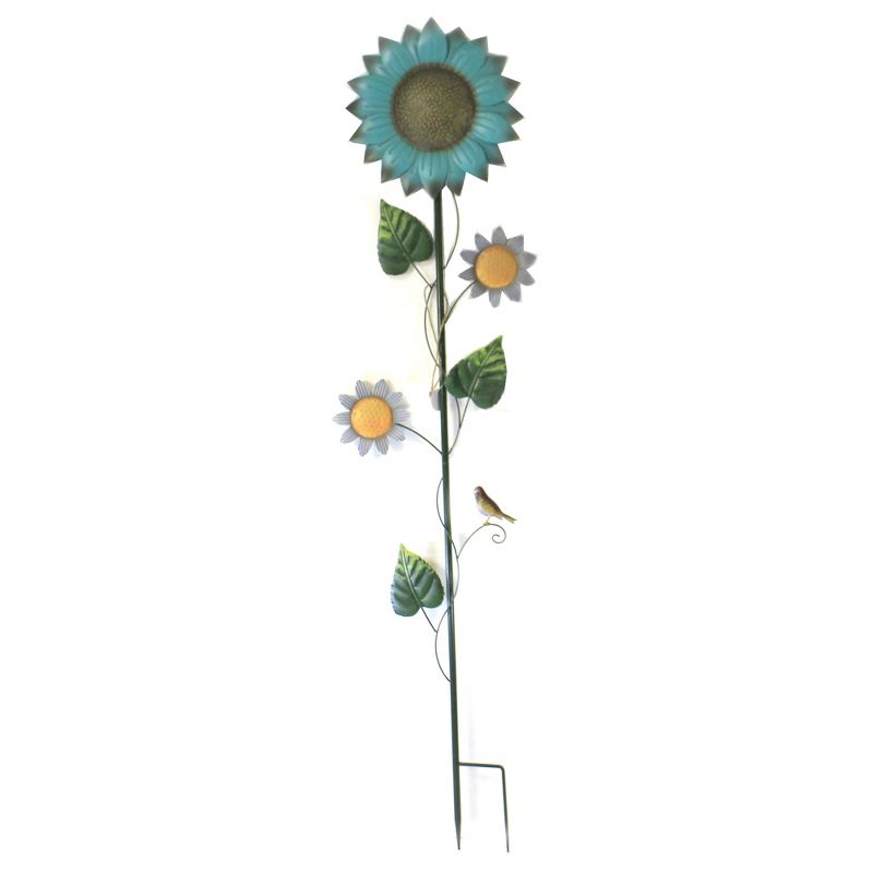 Home & Garden 60.0" Turquoise Sunflower Stake Yard Decor Flower Poke Direct Designs International  -  Decorative Garden Stakes