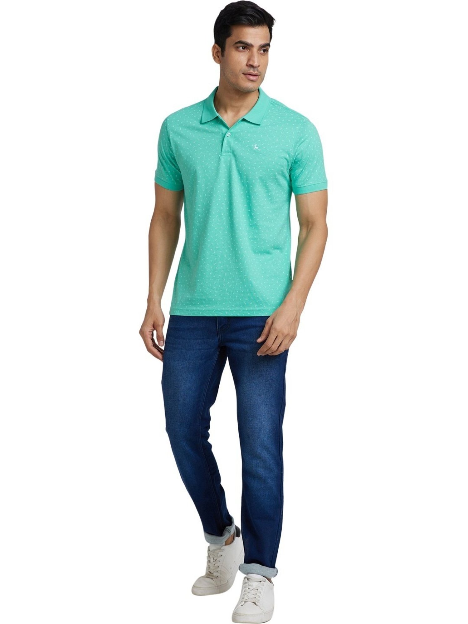Parx Green Regular Fit Printed Polo T-Shirt