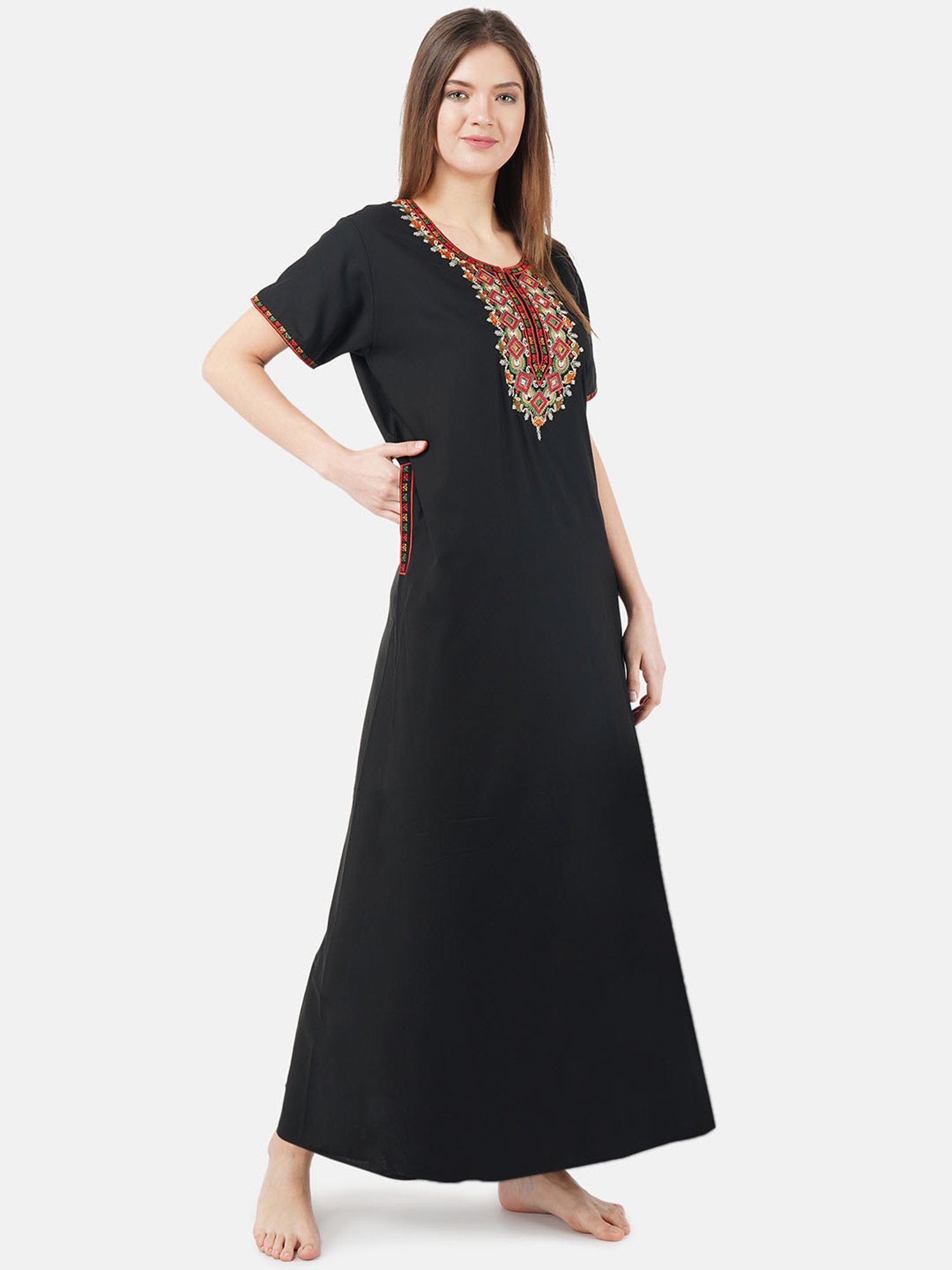 KOI SLEEPWEAR Black Embroidered Nighty
