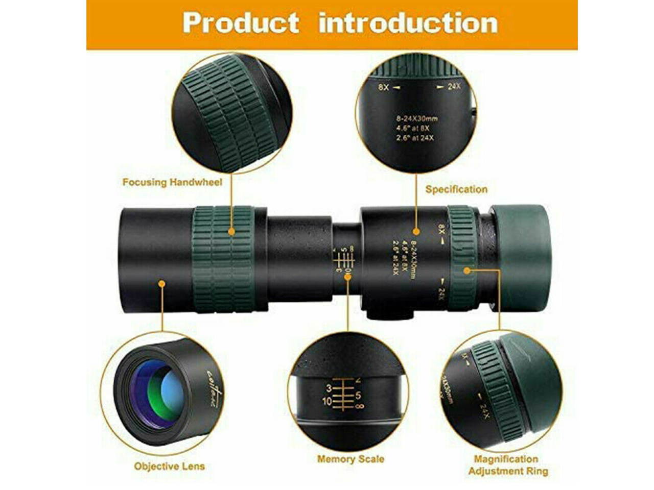 8-24X30mm HD Zoom Super Telephoto Monocular Telescope W/ Tripod & Clip Kit