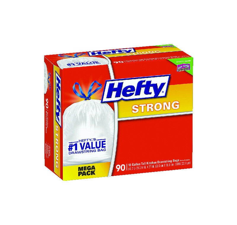 Hefty E84574 13 Gallon Strong Drawstring Trash Bag 90 Count