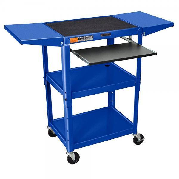 LUXOR AVJ42KBDL-RB Adjustable Height Drop Leaf AV Cart, 42" H x 24" W x 18" D, Royal Blue