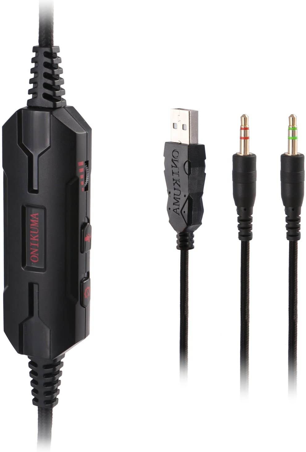 ONIKUMA M180 3.5mm Stereo Gaming Headset Over Ear Headphones with Retractable Microphone Volume Control Noise Canceling & LED Lights for PC (Black Red)