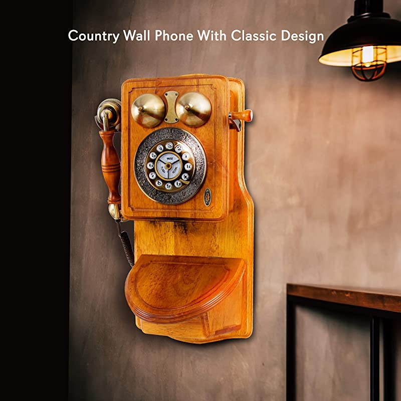 PRT45 Retro Antique Country Wall Phone Retail Packaging Wood