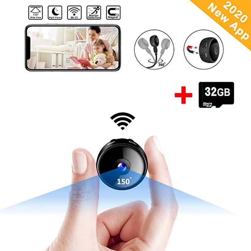 Mini WiFi Spy CameraWireless Hidden Camera for Home Portable 1080P Small HD Nanny Baby CamNight Vision and Motion DetectiveLive Streaming Micro SD Card 32GB