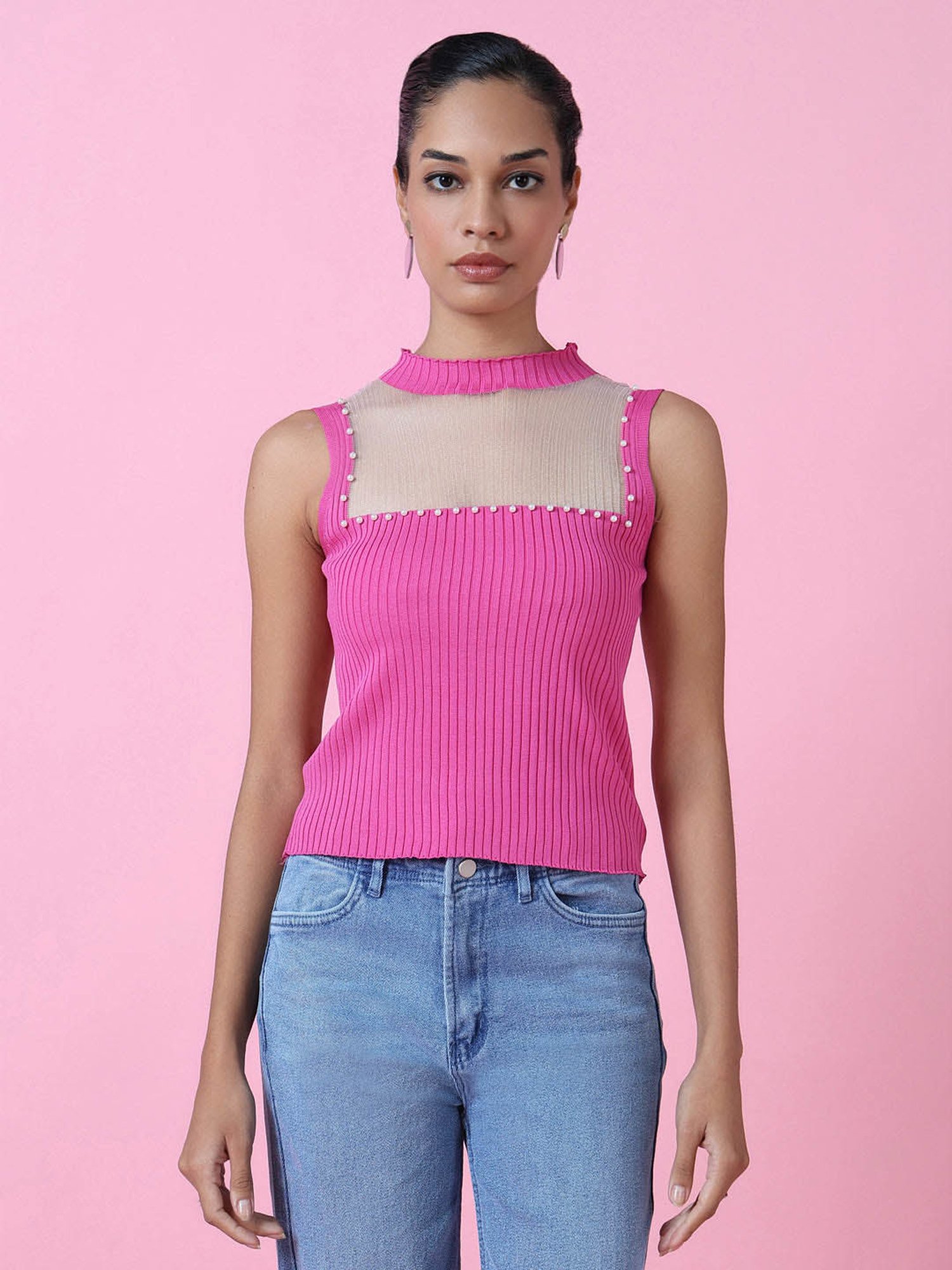 SHOWOFF Pink Embellished Top