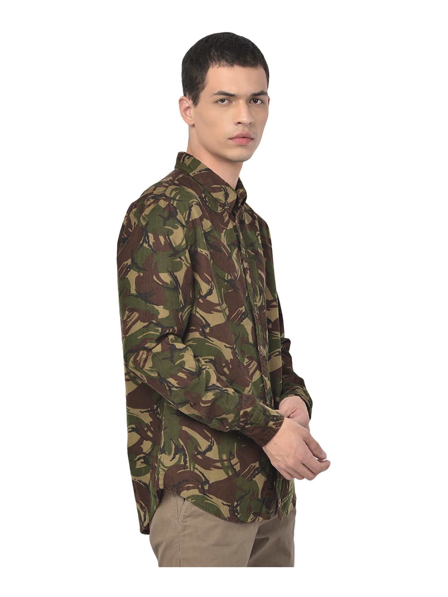 Woodland Olive Regular Fit Printed Cotton Shirt