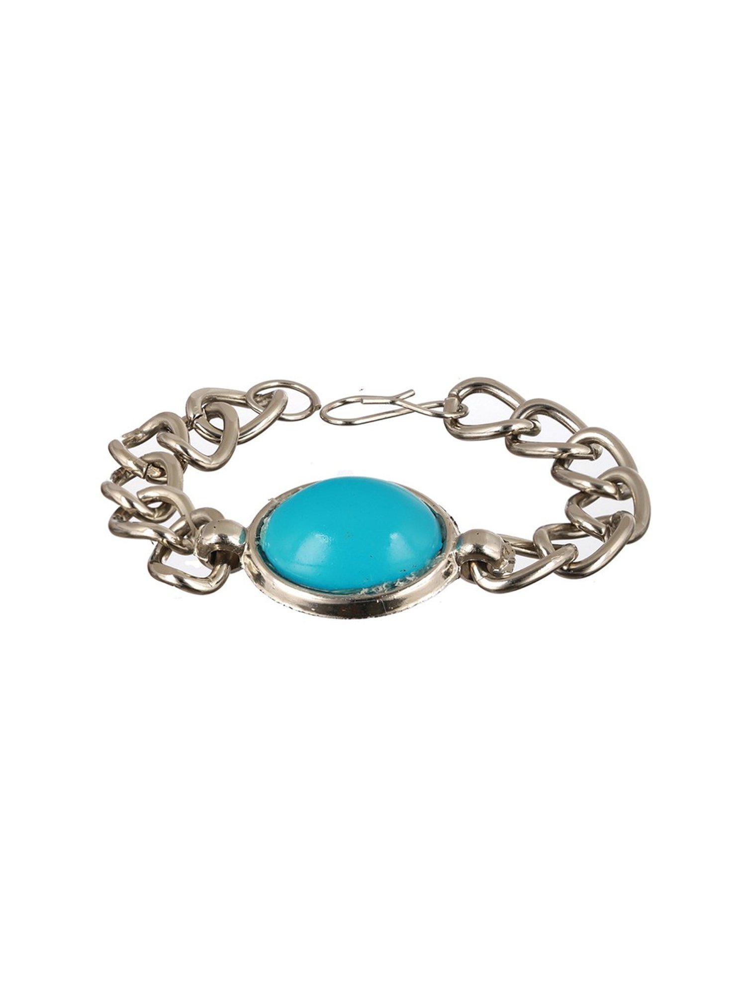 Bold by Priyaasi Blue Turquoise Look Silver-Plated Link Chain Bracelet