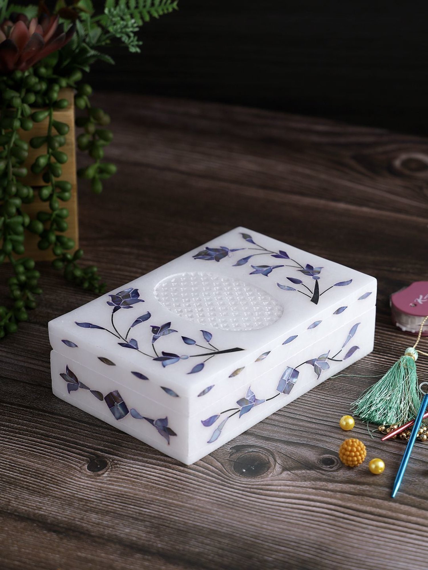 Aapno Rajasthan Blue & White Marble Jewellery Box