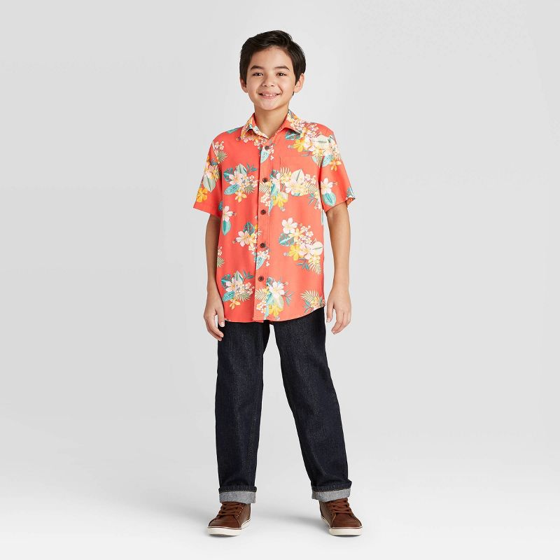 Boys' Tropical Print Short Sleeve Button-Down Shirt - Cat & Jack™ Orange M