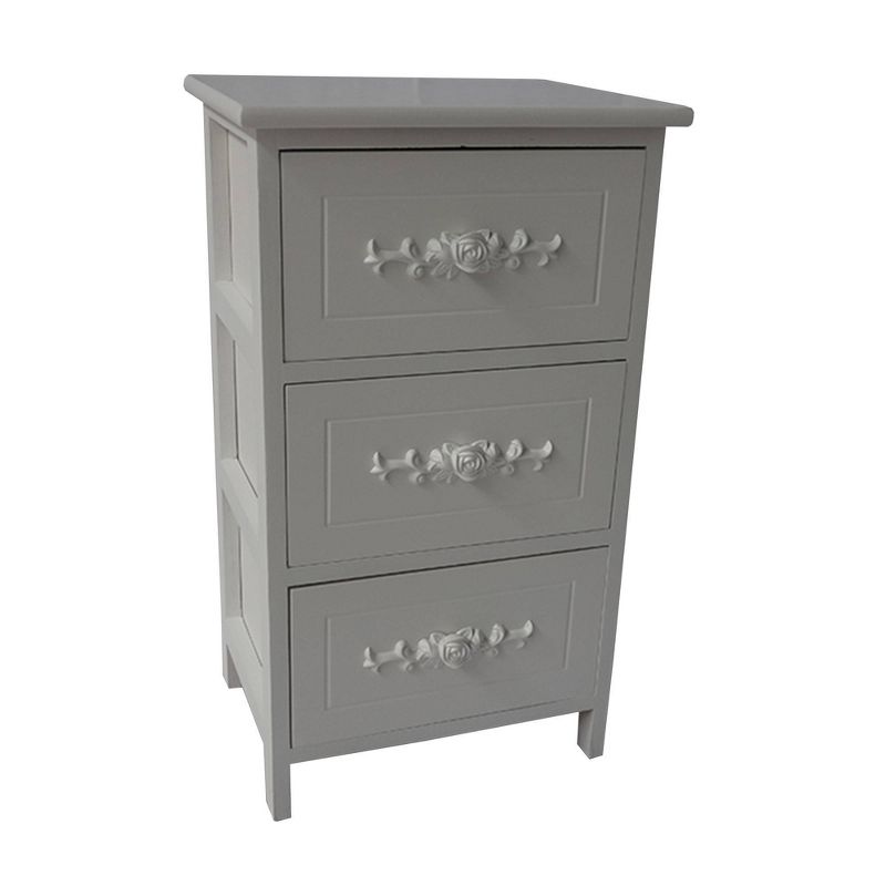 24.41" 3 Drawer Wooden Storage Cabinet with Engraved Floral Details Heathered White - The Urban Port