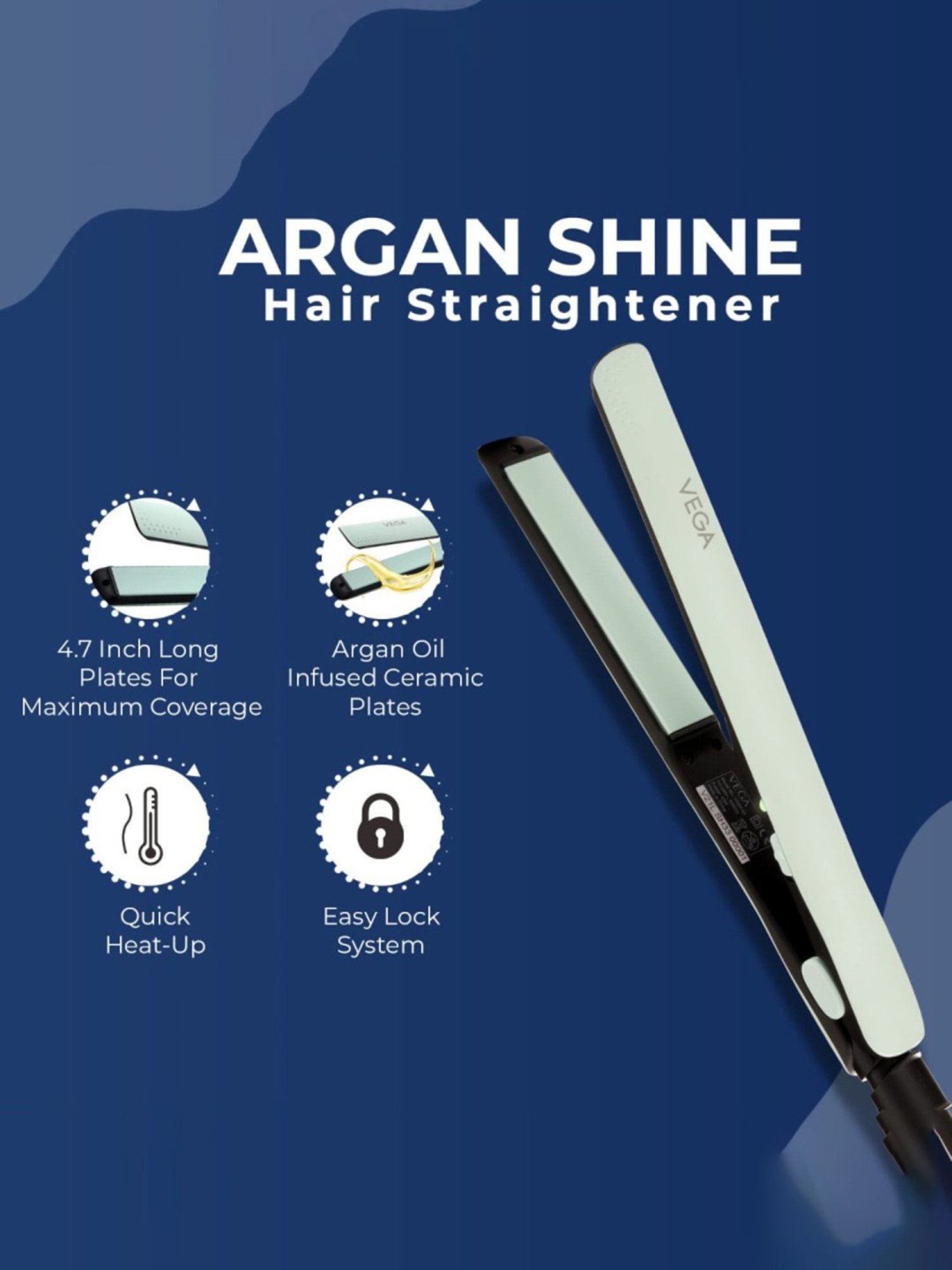 VEGA Argan Shine VHSH-33 Hair Straightener with Argan Oil Infused 3D Floating Plates (Green)