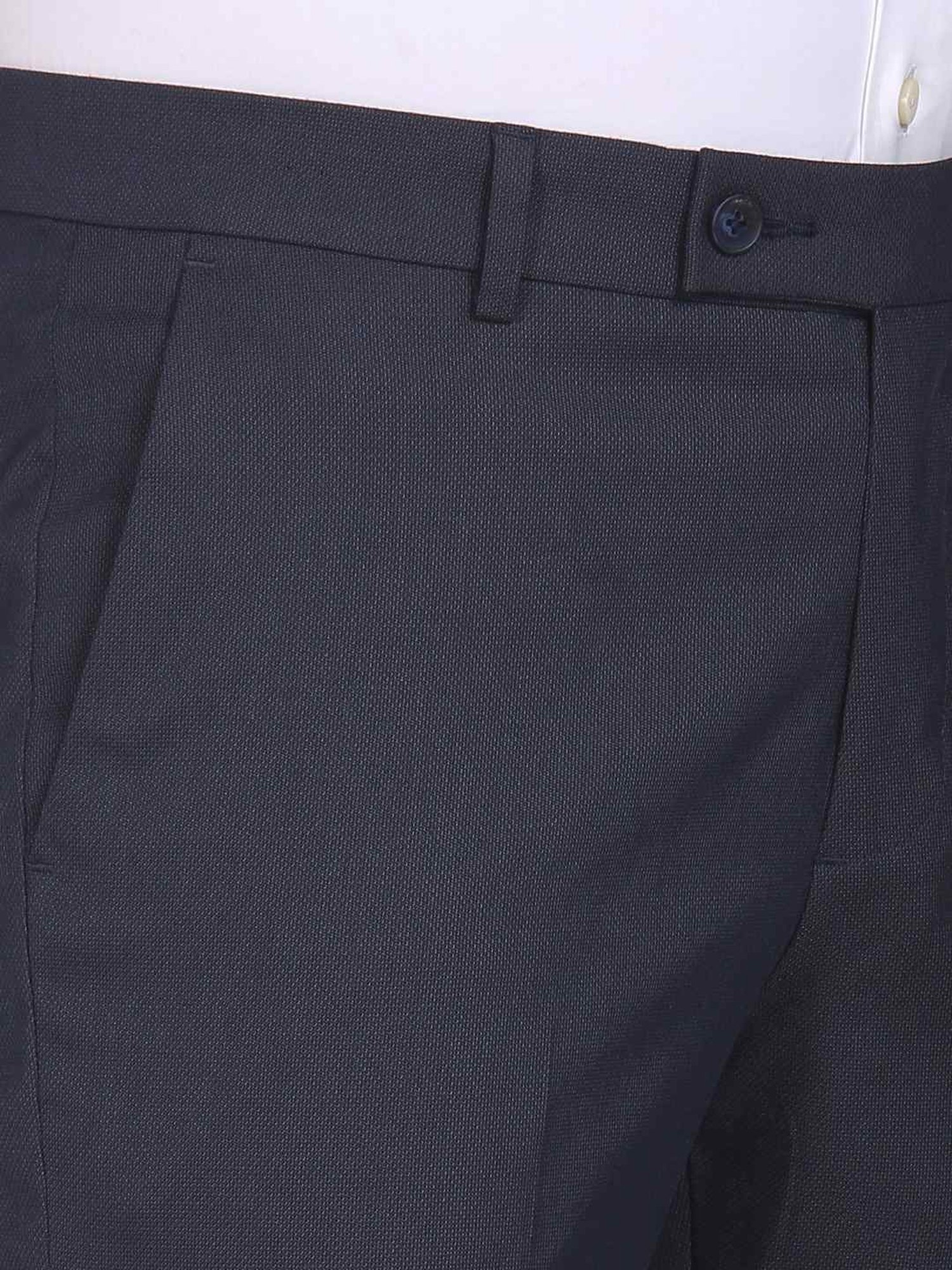 Arrow Navy Regular Fit Self Pattern Trousers