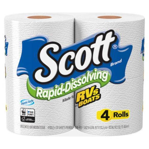 Scott Rapid-Dissolving Toilet Paper, Bath Tissue, Septic Safe, 1-Ply, White, 231 Sheets/Roll, 4 Rolls/Pack, 12 Packs/Carton (47617)