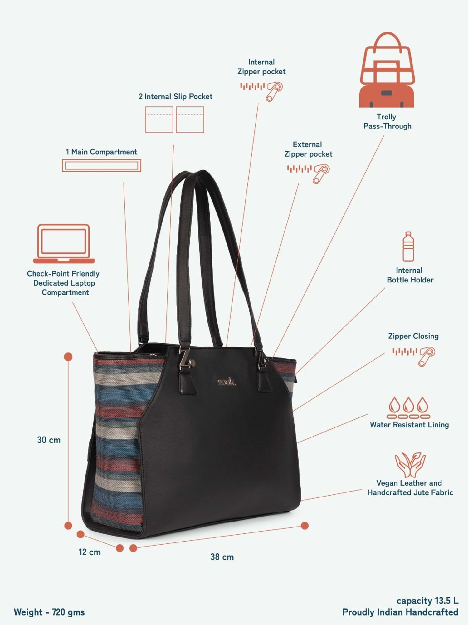 ZOUK Classic Black Printed Tote Bag