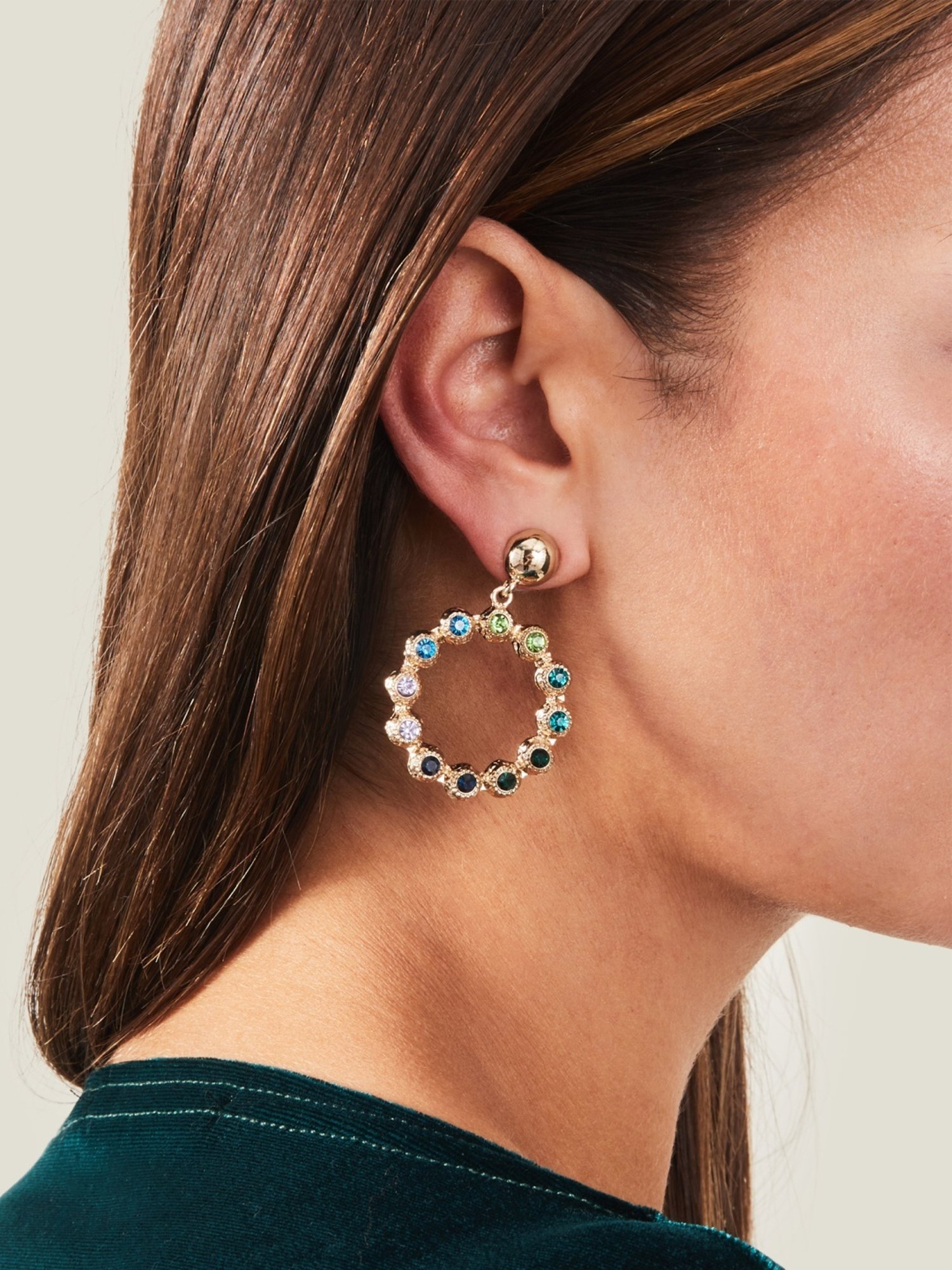 Accessorize London Large Gem Circle Dangler Earrings