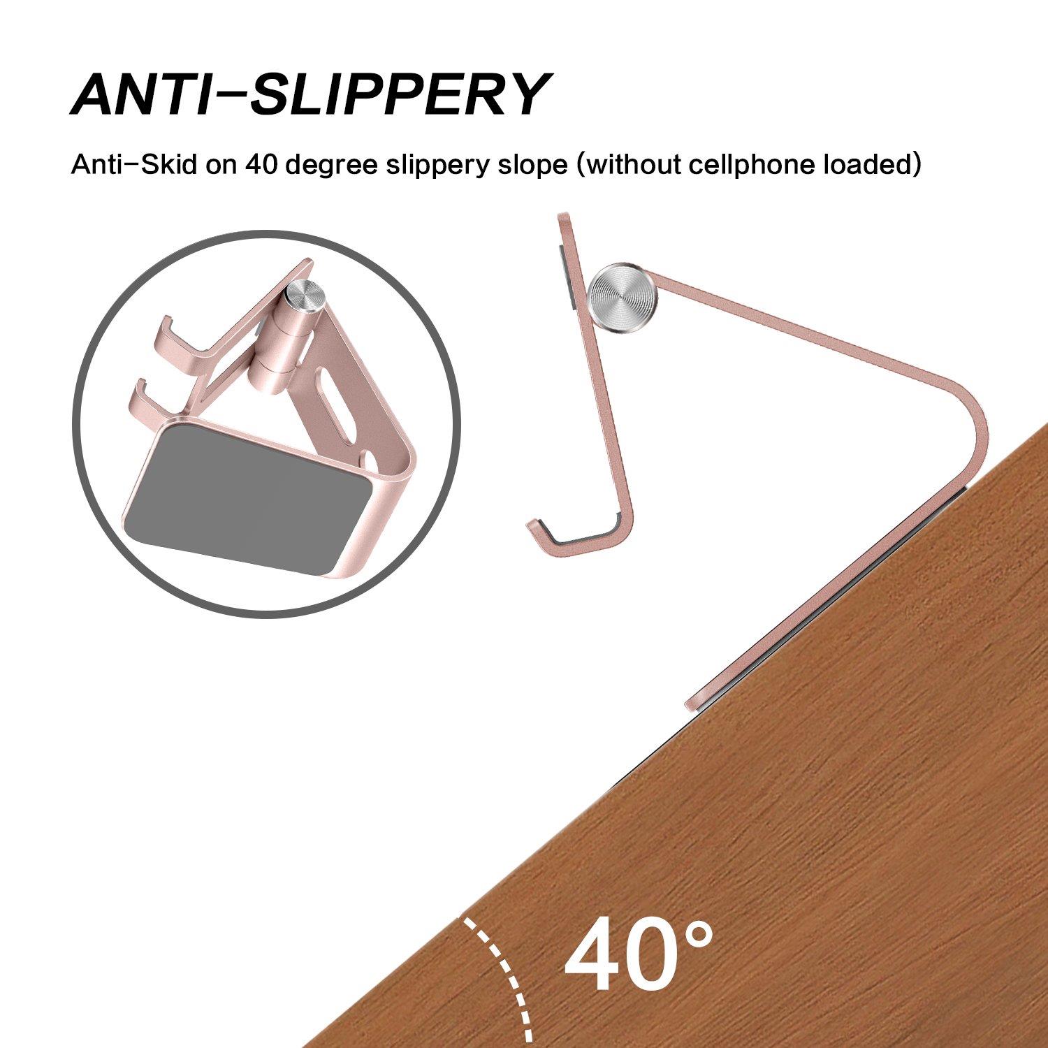 Cell Phone Stand, OMOTON Adjustable Aluminum Desktop Cellphone Tablet Stand Holder for Cellphones, iPhone and E-Readers, Rose Gold