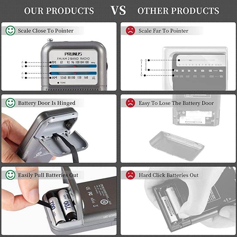 DE333 AMFM Portable Transistor Radio Mini Pocket Radio Tuning Knob with Signal Indicator AAA Battery OperatedSilver