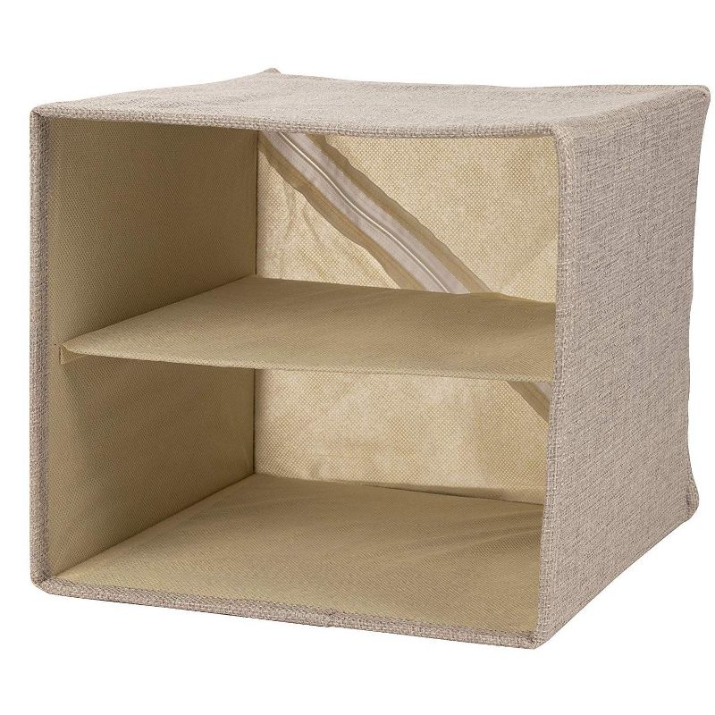 2-Tier Collapsible Fabric Drawer Storage Bins, Closet Clothes Dresser Underwear Organizer Box with Wood Knobs 9"x8.7"x8", Gray