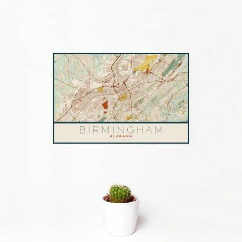 Birmingham - Alabama Map Print in Woodblock
