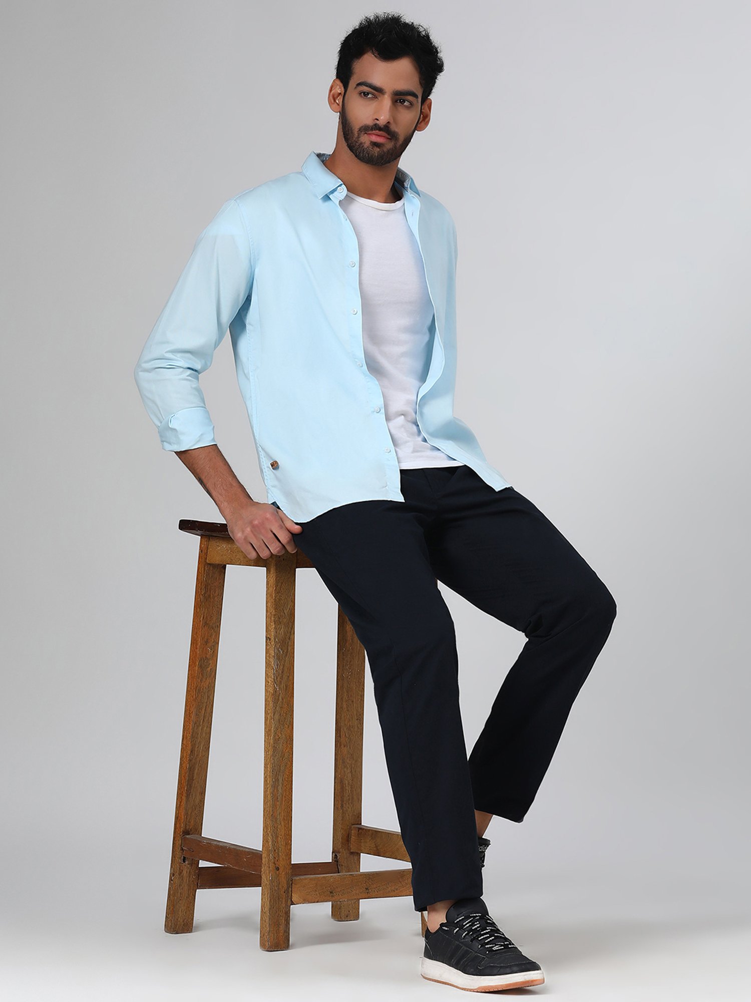 SUBTRACT Navy Regular Fit Pleated Trousers