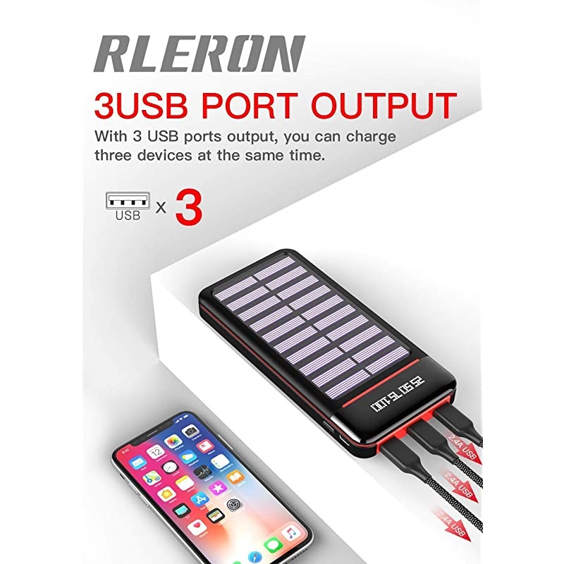 Portable Charger 25000mAh Power Bank Battery High Capacity with Digital Display LCD Screen, 3 USB Output & 2 Input, Compatible Smartphone, Tablet and More (Red)