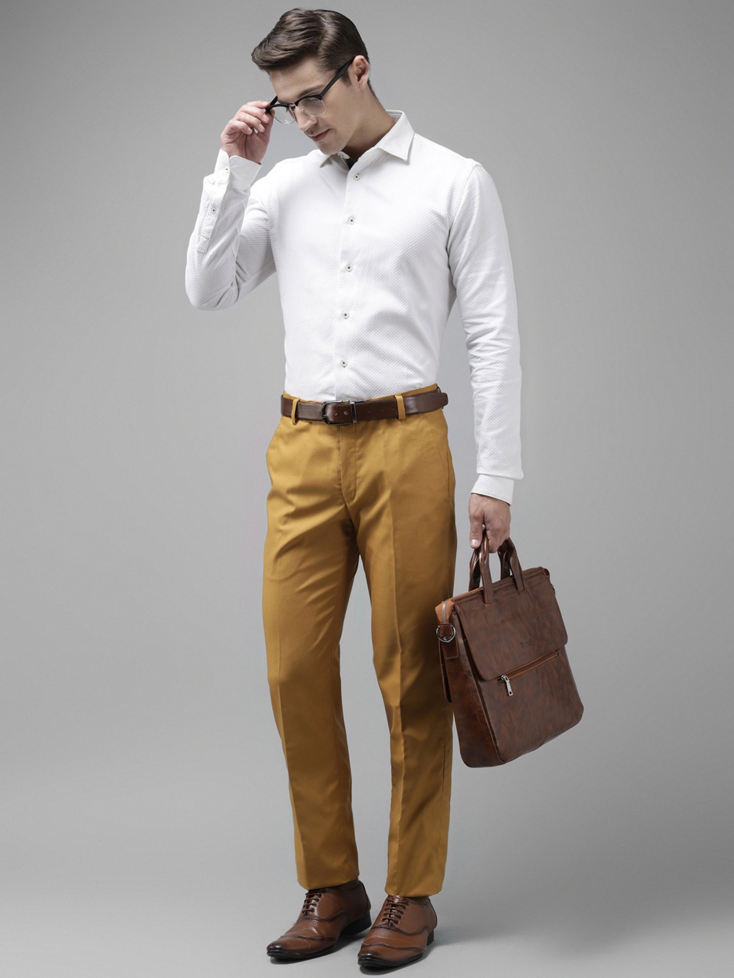 Hangup Mustard Regular Fit Flat Front Trousers