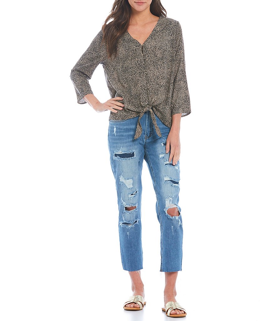 KUT from the Kloth Rachel Fab Ab Fit Technique High Rise Destructed Raw Hem Mom Jeans
