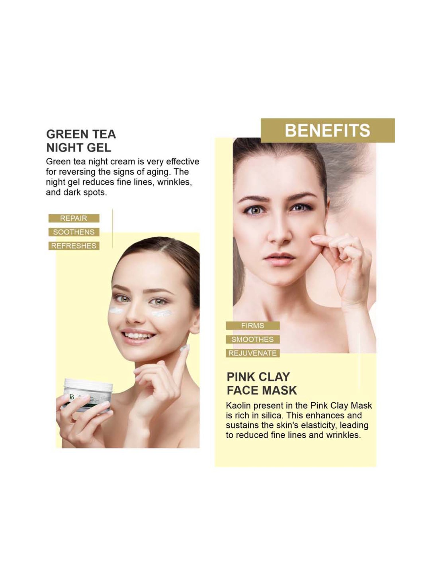 The Beauty Sailor Green Tea Night Gel Cream & Anti Aging Pink Clay Face Mask