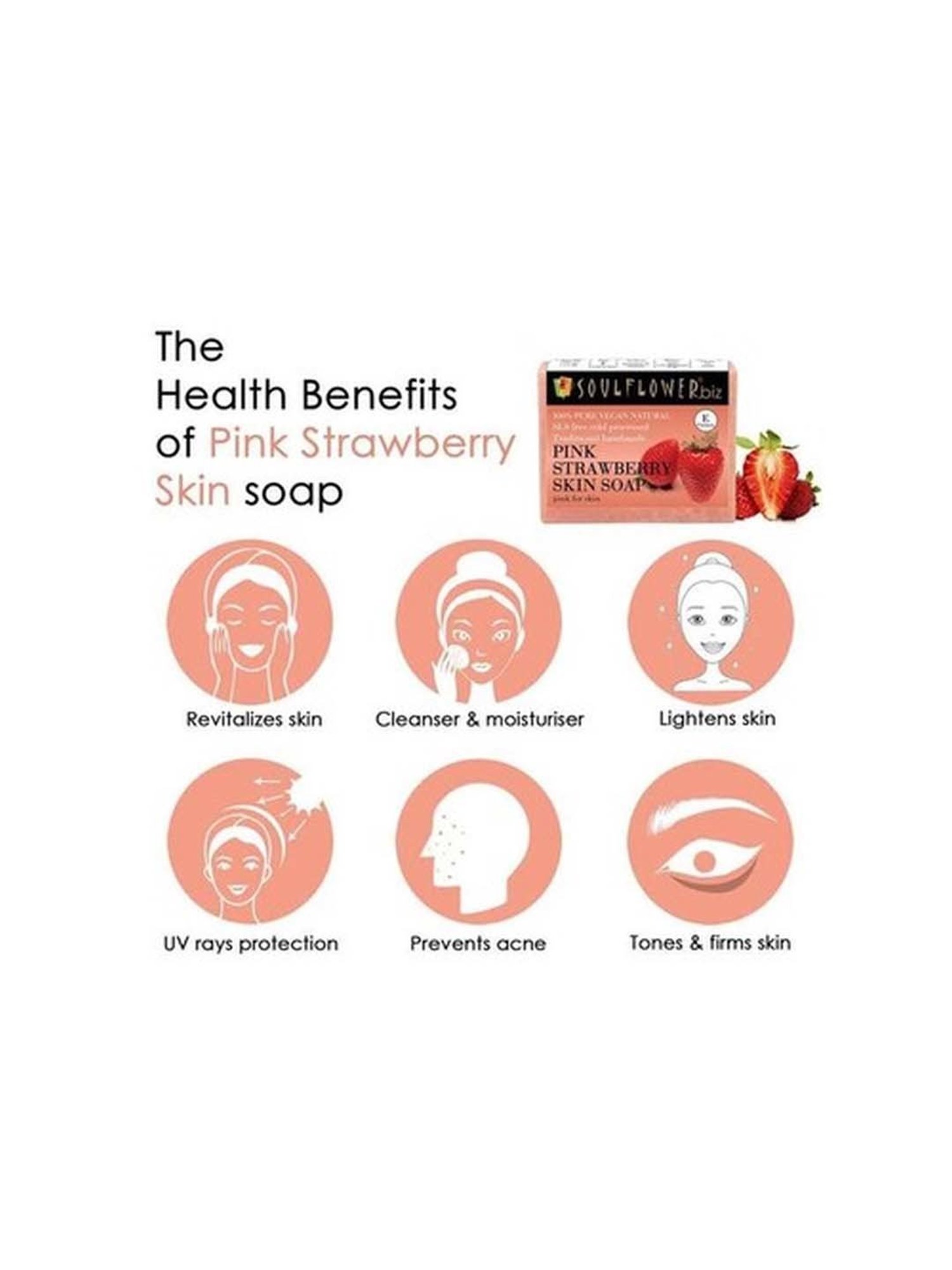 Soulflower Pink Strawberry Skin Soap - 150 gm