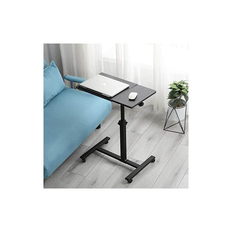 Overbed Bedside Desk Mobile Rolling Laptop Stand Tilting Overbed Table with Wheels Height Adjustable Tray Table for Laptop Bed Sofa Side Table Black