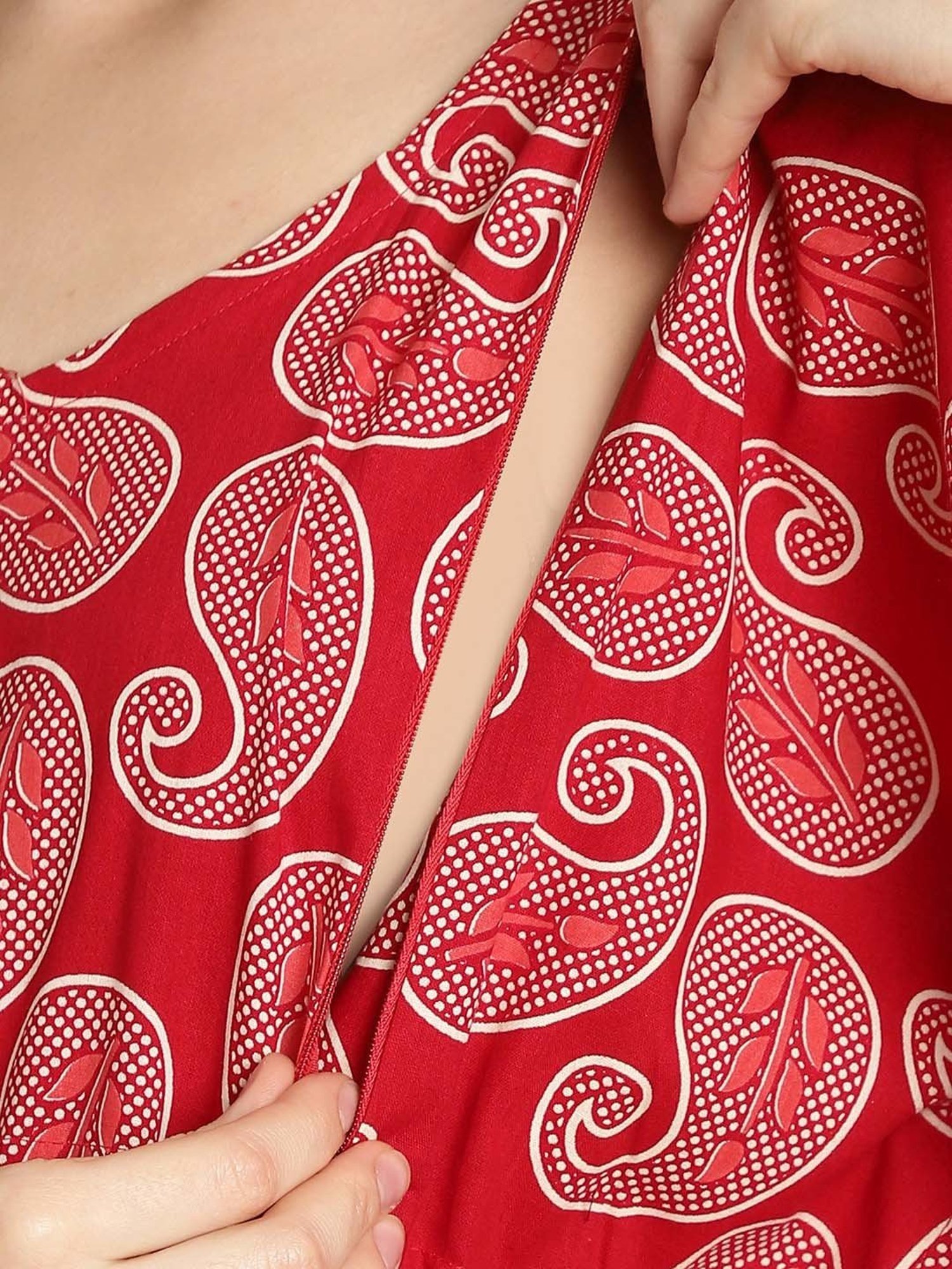 Secret Wish Red Printed Maternity Feeding Kaftan