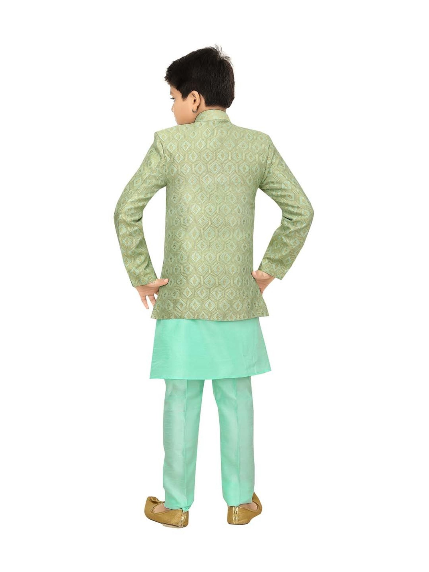 Ahhaaaa Kids Aqua Green Cotton Printed Full Sleeves Kurta Set