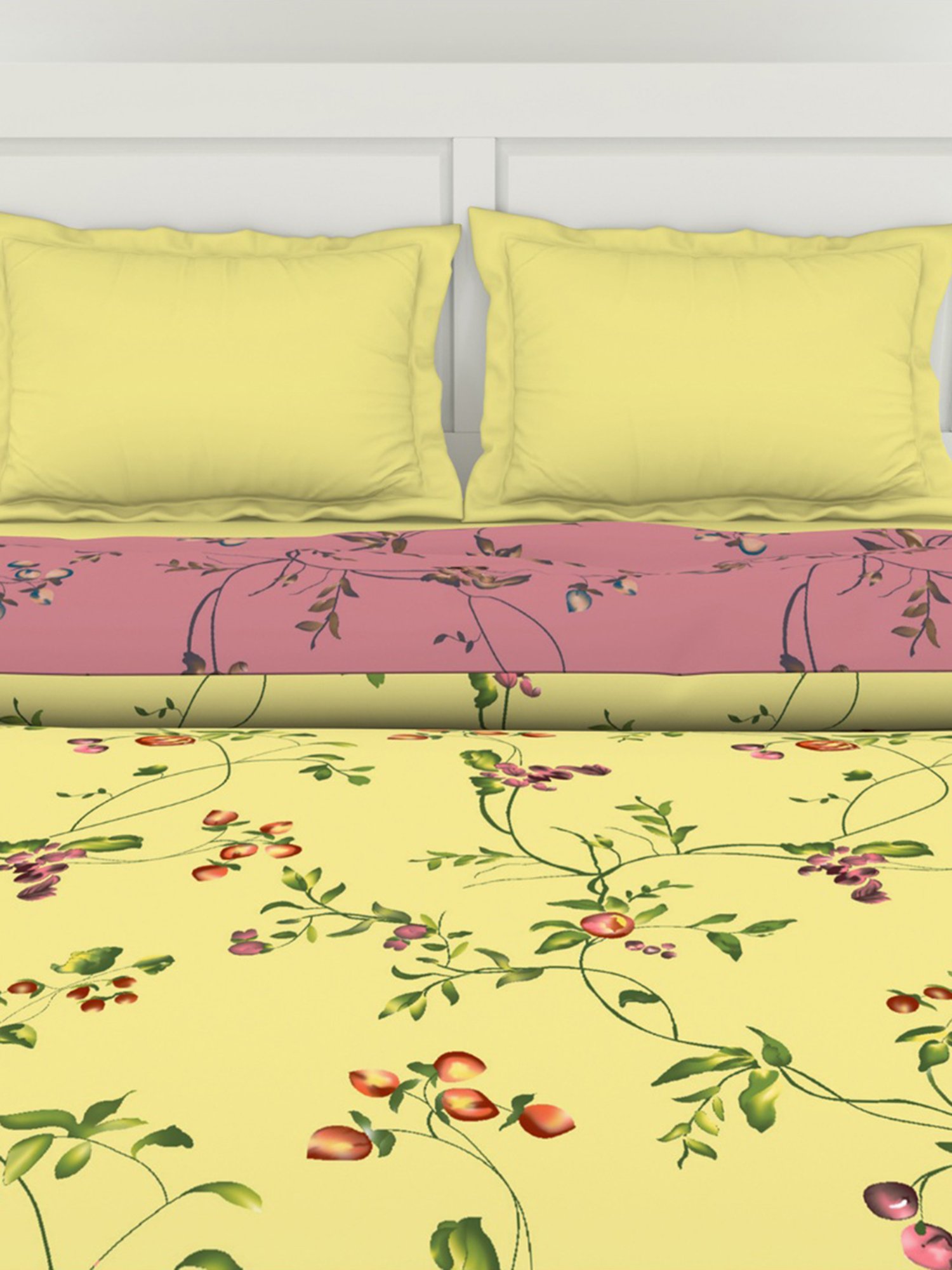 Spaces Floral Yellow 144 TC Cotton Double Quilt